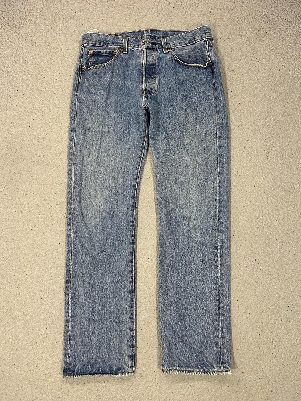 Levis 501 Jeans Mens 31x30 Blue Straight Denim Button Fly Medium Wash Distressed
